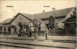 1906 Verőce, vasútállomás, vasutasok, hajtány