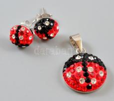 Ezüst(Ag) katicás fülbevalópár és medál, jelzett, d: 1,5 és 1 cm, bruttó: 2,9 g