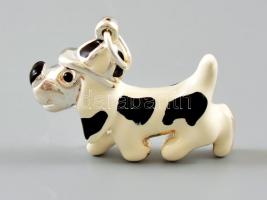 Ezüst(Ag) zománcozott kutyus medál, jelzett, 4×3 cm,  bruttó: 8,3 g