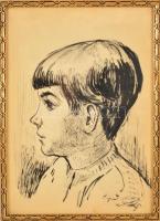 A. Tóth Sándor (1904-1980): Fiú portré, tus, papír, jelzett, üvegezett fa keretben, 29×20,5 cm