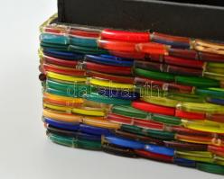 Muránói millefiori berakásos fa doboz, jelzés nélkül, néhány mozaik hiányzik, 10,5×10,5 cm