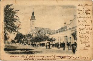 1902 Bóly, Németbóly; Fő utca, templom, Római katolikus népiskola. Schönwald Imre kiadása