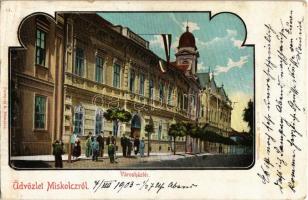1903 Miskolc, Városház tér, magyar zászló (gyűrődés / crease)