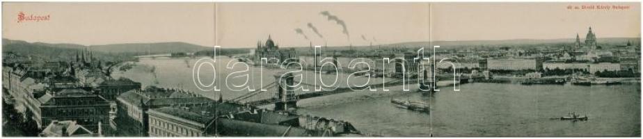 1900 Budapest, látkép a Lánchíddal. Divald Károly 49. Három részes kinyitható képeslap