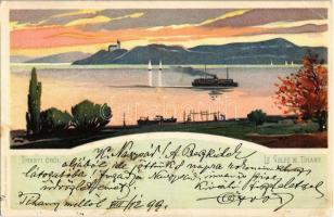 1899 Tihanyi öböl, Balaton / Le Golfe de Tihany. Bruchsteiner és fia litho (EK)