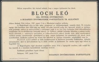 1947 Bp., Bloch Leó okleveles építész halotti értesítője