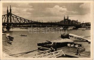 Budapest XI. Ferenc József híd, az Aeroexpress Rt. hidroplán állomása a Gellért Szálló előtt, H-MACA lajstromjelű Junkers F-13 típusú Budapest-Siófok járatú hidroplán