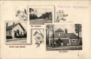 1918 Ádánd, vasútállomás, Református templom, Vízi malom. Somogyi testvérek kiadása, floral (Rb)