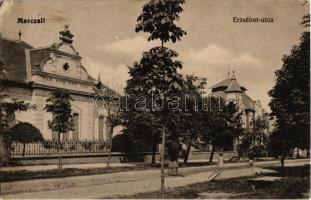 1918 Marcali, Erzsébet utca, Főszolgabírói lak, zsinagóga. Mizsúr nyomda kiadása (Rb)