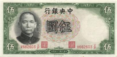 Kína/Köztársaság/Central Bank 1936. 5Y (2x) egymásutáni sorszámmal T:I