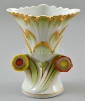 Herendi Viktória mintás díszes váza, kézzel festett, jelzett, apró kopásokkal, m: 12,5 cm