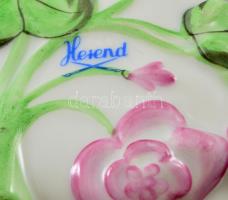 Herendi virágmintás leveles tálka, kézzel festett, jelzett (tanuló), apró kopásokkal, m: 10,5×8×4,5 ...