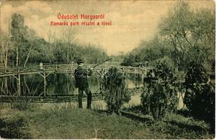 1909 Horgos, Kamarás park a tóval. W. L. 6016. Kiadja Bodvai Károly / park, lake (szakadás / tear)