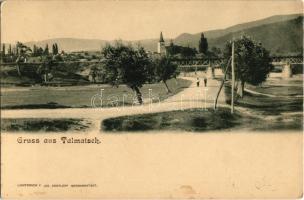 Nagytalmács, Talmács, Talmaciu, Talmatsch; vasúti híd, templom. Jos. Drotleff / railway bridge, church