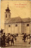 Rimaszombat, Rimavská Sobota; Római katolikus templom, piaci árusok. W. L. 585. / Catholic church, market vendors (Rb)