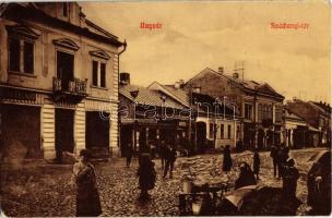 1907 Ungvár, Uzshorod, Uzhorod; Széchenyi tér, Friedlander Mór, Weinberger Bertalan, Halpert, Peltsárszky Béla üzlete, piaci árusok. W. L. (?) 428. / square, shops, market vendors (EK)