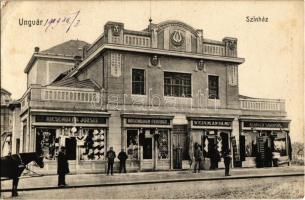 1909 Ungvár, Uzshorod, Uzhorod; Színház, Riesenberg József, Rosenbaum Ferenc, Weinman Samu, Klinger Sándor üzlete és kirakata / theater, shops (EK)