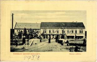 1917 Szinérváralja, Seini; Korona szálloda, piaci árusok, Fried S. üzlete. W. L. Bp. 6016. / hotel, market vendors, shops (EK)