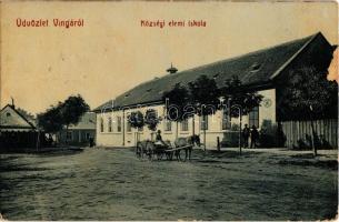 1918 Vinga, Községi elemi iskola, szekér. W. L. Bp. 5432. / elementary school, horse-drawn wagon (EB)