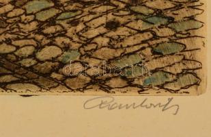 Paulovits Pál (1892-1975): Tabán, rézkarc, papír, jelzett, üvegezett keretben, 19×25 cm