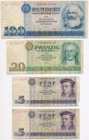 NDK 1975. 5M (2x) + 20M + 100M T:III egyik 5M-nél kis sarokhiány GDR 1975. 5 Mark (2x) + 20 Mark + 100 Mark C:F small corner missing on one of the 5 Mark notes