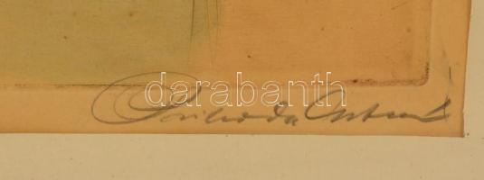 Prihoda István (1891-1956): Sokác kislány. Színezett rézkarc, papír, jelzett, üvegezett keretben, 37...