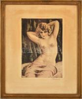 Paulovits Pál (1892-1975): Női akt, rézkarc, papír, jelzett, üvegezett keretben, 35×21 cm