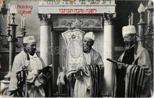 1910 Boldog Újévet! / Jewish New Year greeting postcard with Hebrew text, Judaica