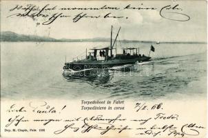 1906 Torpedoboot in Fahrt / Torpediniera in corsa / Osztrák-Magyar Haditengerészet torpedórombolója. M. Clapis / Austro-Hungarian K.u.K. Kriegsmarine torpedo destroyer