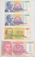Jugoszlávia 1993. 4db-os bankjegy tétel T:III Yugoslavia 1993. 4pcs of banknotes C:F