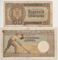 Szerbia / Német megszállás 1942. 50D + 500D T:III,III-
Serbia / German occupation 1942. 50 Dinara +...