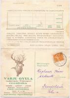 Varju Gyula vadkivitele (Wildexport) Celldömölkön. Kihajtható üzleti válaszlevelezőlap felvásárlási árjegyzékkel / Foldable business advertisement card for a Hungarian hunters venison and wild meat exporting shop