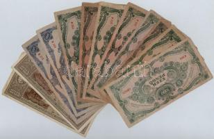 12db-os vegyes magyar pengő bankjegy tétel, közte 2db 1945. 50P T:III,III-