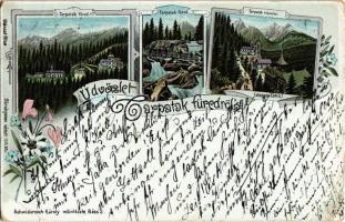 1912 Tátra, Tatry; Tarpatakfüred, Wildbad Kohlbach; vízesés, Karl Schwidernoch / waterfall. Art Nouveau, floral, litho (EB)