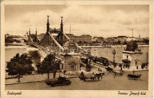 Budapest, Ferenc József híd, villamos, teherautó, automobil, szekér