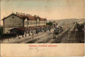 1910 Budapest XI. Kelenföldi pályaudvar, vasútállomás, gőzmozdony, tehervonat. Kiadja Weisz Salamon (EK)