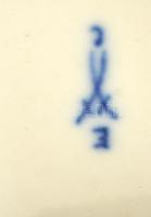 Virágos kis váza, sérült, kézzel festett, jelzett (két kard EC), m: 11 cm