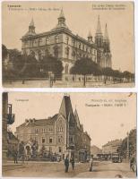 Temesvár, Timisoara; Református templom és Hunydi út villamosokkal, De notre Dame felsőbb leányiskola és templom / churches, trams - 2 db régi képeslap / 2 pre-1945 postcards