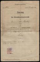1897 Német Földhivatali okmány 1 márka illetékbélyeggel