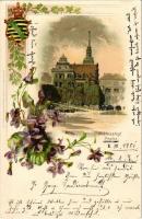 1901 Dresden, Schlosshof / castle, coat of arms. Kunstdruck Verlaganstalt Wezel & Neumann Art Nouveau, floral, litho (EK)