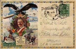 1888-1913 25 Jähriges Regierungs-Jubiläum Kaiser Wilhelm II. / Wilhelm II 25th anniversary of reign. Art Nouveau, battleships, military, airships, aircrafts (EK)