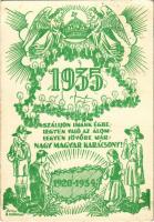 1935 Szálljon imánk égbe, legyen való az álom, legyen jövőre már: Nagy Magyar Karcsony! cserkészek, irredenta propagandalap / Hungarian irredenta propaganda art postcard with scouts s: Görög B. Koppány (EK)