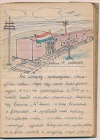 1946 Turul örs, Rákóczi raj kézzel írt és rajzokkal díszített naplója belecskai táborról. 46 kézzel ...