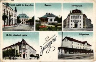 1931 Balassagyarmat, Casino szálloda és Megyeház, Kaszinó, Törvényszék, M. kir. pénzügyi palota, Pályaudvar, vasútállomás. Kiadja Réti (EK)