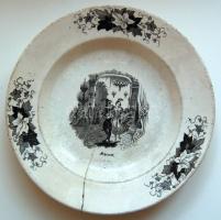 cca 1890 Karlsbadi porcelántányér dekoratív festéssel (repedt)