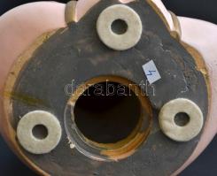 Gyermek nevető Buddha persely, ragasztott hajjal, kézzel festett, kopás nyomokkal, apró lepattanássa...