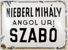 Nieberl Mihály angol úri szabó sérült zománctábla, 25×35 cm
