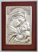 Argenti Szűz Mária a kis Jézussal,olasz ezüst ( Ag.) lemez, fa táblán, jelzett, 11,5×8 cm, bruttó:138 g