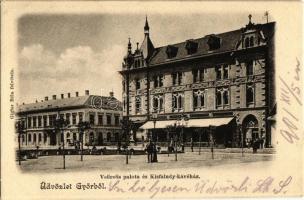 1901 Győr, Veöreös palota és a Kisfaludy kávéház, üzletek. Gigler Béla felvétele