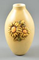 Egan napraforgós váza, mázas kerámia, apró kopásnyomokkal, m:16 cm